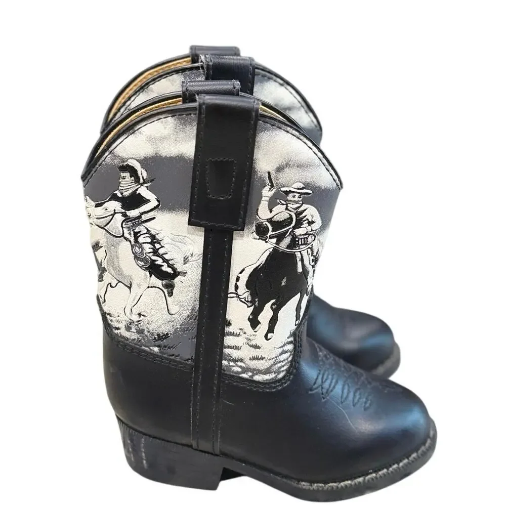 Vintage 90s Durango Kids 6C Cowboy Boots Shades of the Old West Black Leather